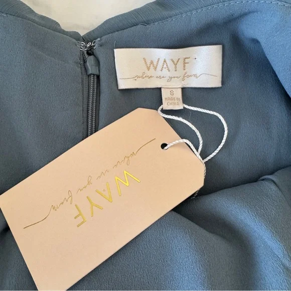 NWT Wayf Lauren Off the Shoulder Maxi Dress Granite Blue Ruffle Gown Size Small - Picture 10 of 12
